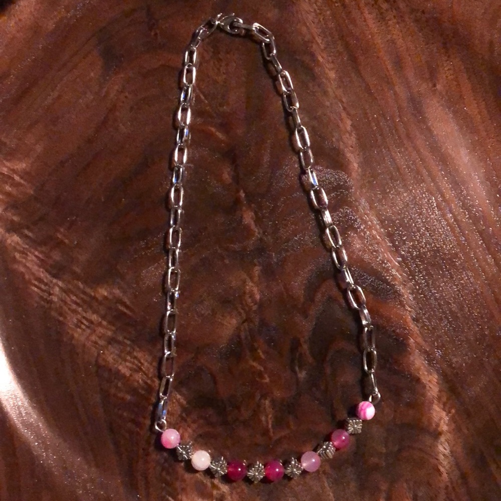 Agate and silver flower necklace